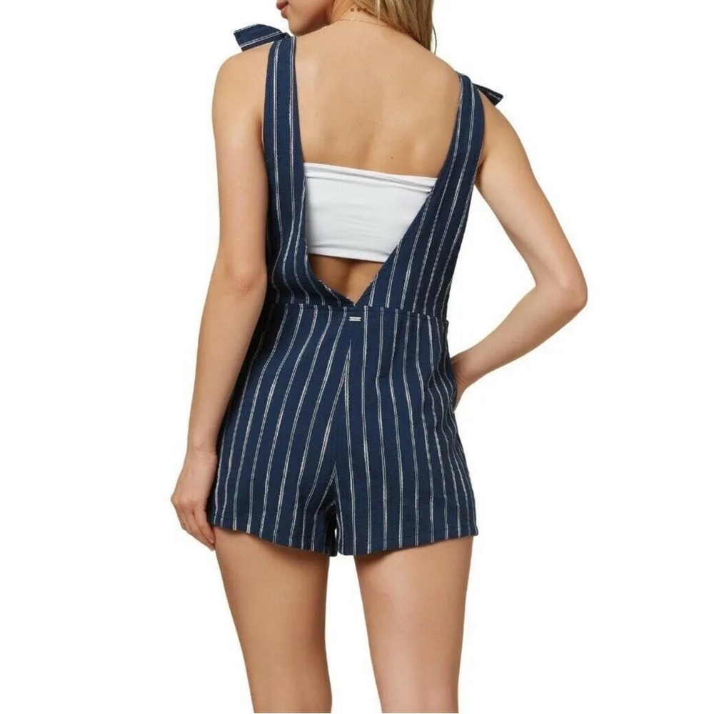 O’Neill Blue & White Stripe Woven Romper Overalls w/ Pockets | Size L - Picture 6 of 10
